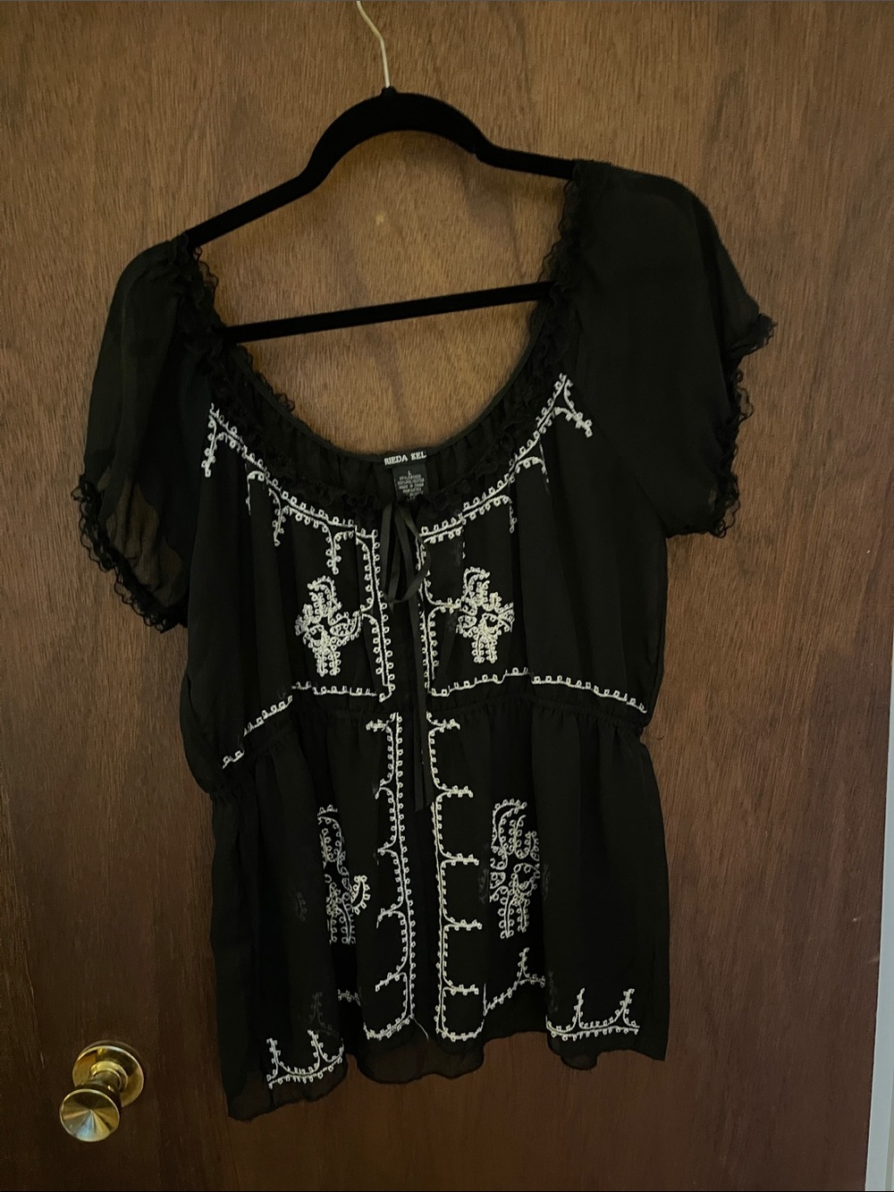 Sheer Black Embroidered Peasant Tunic -by Freida Kelly
